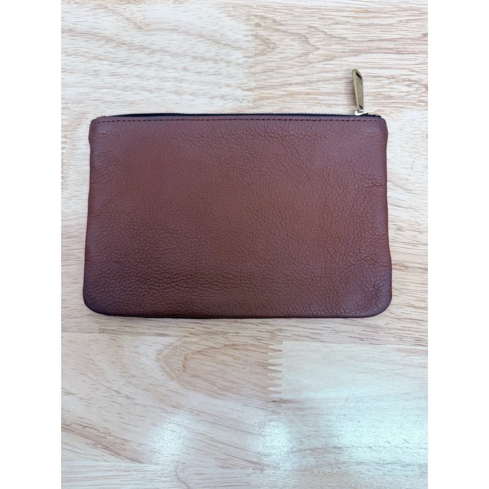 Fossil Leather Zip Pouch Clutch Colorblock Brown Pink Cosmetic Bag‎  #66